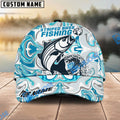 BlueJose Personalized Striped Bass Fishing Hat with Custom Name, Artistic Blue Water Pattern Cap, Unique Gift for Freshwater Anglers & Outdoor Fishermen