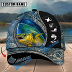 BlueJose Fishing Blue Marble Splash Design Personalized Name Classic 3D Cap Personalized Cap (13 Breeds)