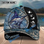 BlueJose Fishing Blue Marble Splash Design Personalized Name Classic 3D Cap Personalized Cap (13 Breeds)