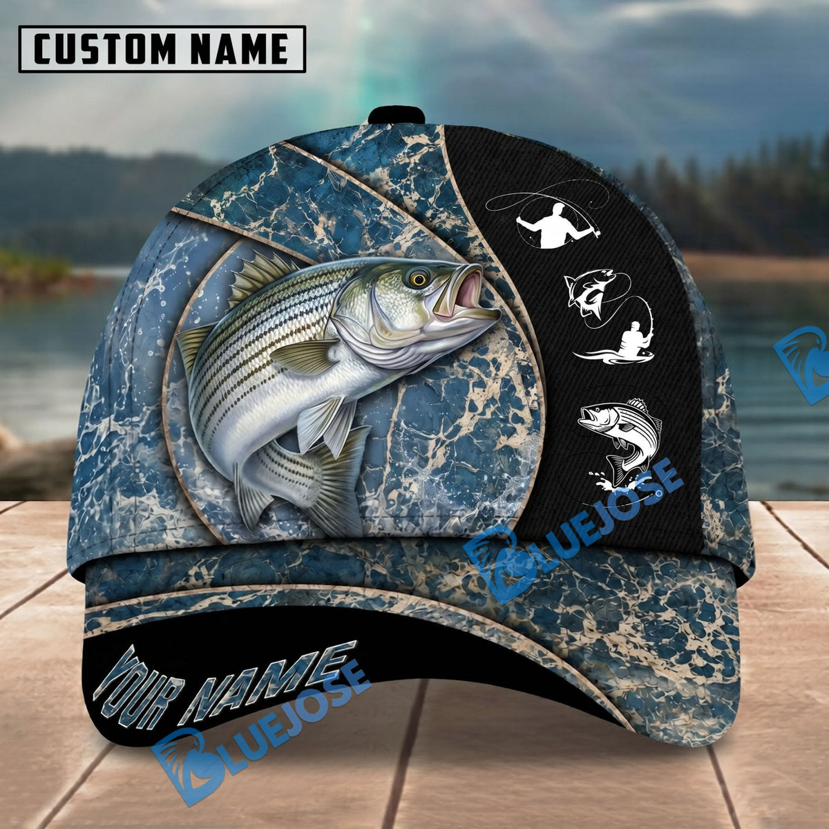 BlueJose Fishing Blue Marble Splash Design Personalized Name Classic 3D Cap Personalized Cap (13 Breeds)
