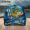 BlueJose Fishing Blue Gold Wave Design Personalized Name Classic 3D Cap Personalized Cap (13 Breeds)
