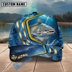 BlueJose Fishing Blue Gold Wave Design Personalized Name Classic 3D Cap Personalized Cap (13 Breeds)