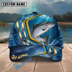 BlueJose Fishing Blue Gold Wave Design Personalized Name Classic 3D Cap Personalized Cap (13 Breeds)