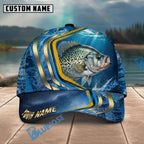 BlueJose Fishing Blue Gold Wave Design Personalized Name Classic 3D Cap Personalized Cap (13 Breeds)
