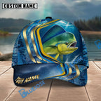 BlueJose Fishing Blue Gold Wave Design Personalized Name Classic 3D Cap Personalized Cap (13 Breeds)