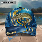 BlueJose Fishing Blue Gold Wave Design Personalized Name Classic 3D Cap Personalized Cap (13 Breeds)