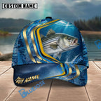 BlueJose Fishing Blue Gold Wave Design Personalized Name Classic 3D Cap Personalized Cap (13 Breeds)