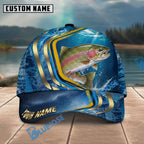BlueJose Fishing Blue Gold Wave Design Personalized Name Classic 3D Cap Personalized Cap (13 Breeds)