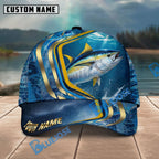 BlueJose Fishing Blue Gold Wave Design Personalized Name Classic 3D Cap Personalized Cap (13 Breeds)