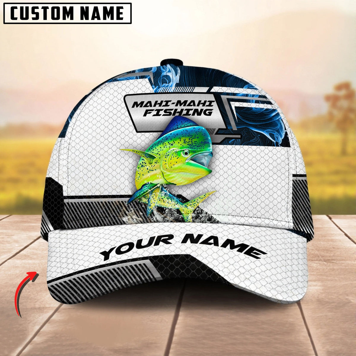 BlueJose Fishing Blue Smoke Hexagon Pattern Personalized Cap (12 Breeds)