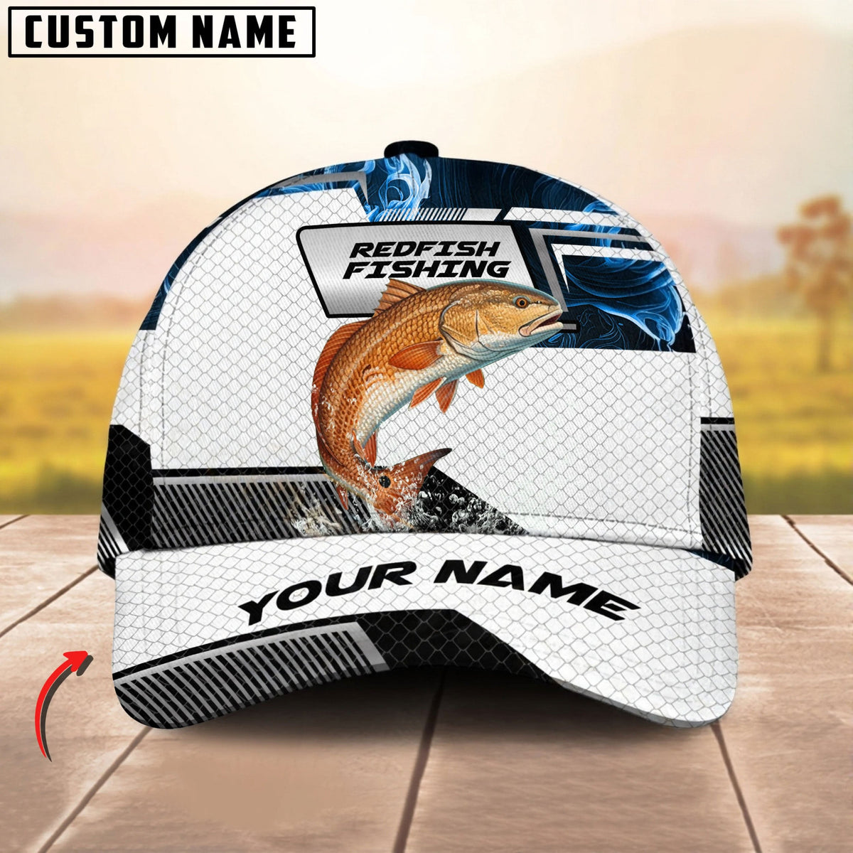BlueJose Fishing Blue Smoke Hexagon Pattern Personalized Cap (12 Breeds)