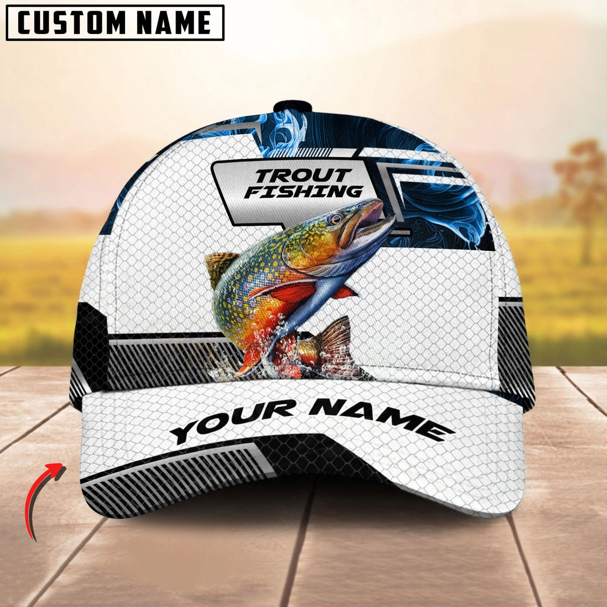 BlueJose Fishing Blue Smoke Hexagon Pattern Personalized Cap (12 Breeds)