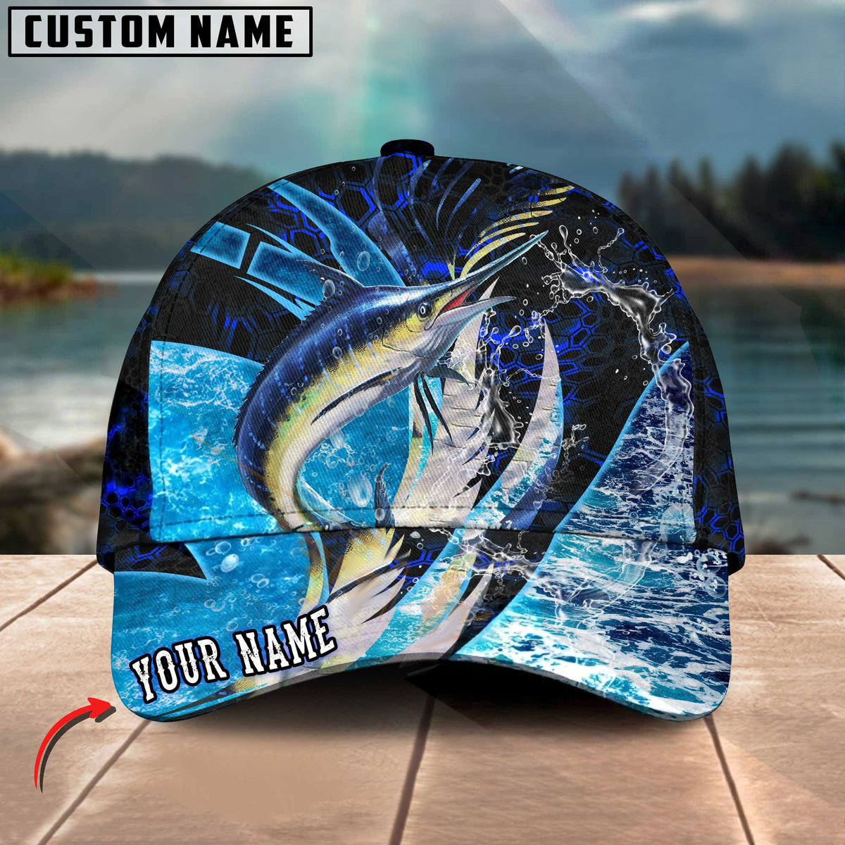 BlueJose Fishing Tailored Tides Pattern Personalized Cap (11 Breeds)