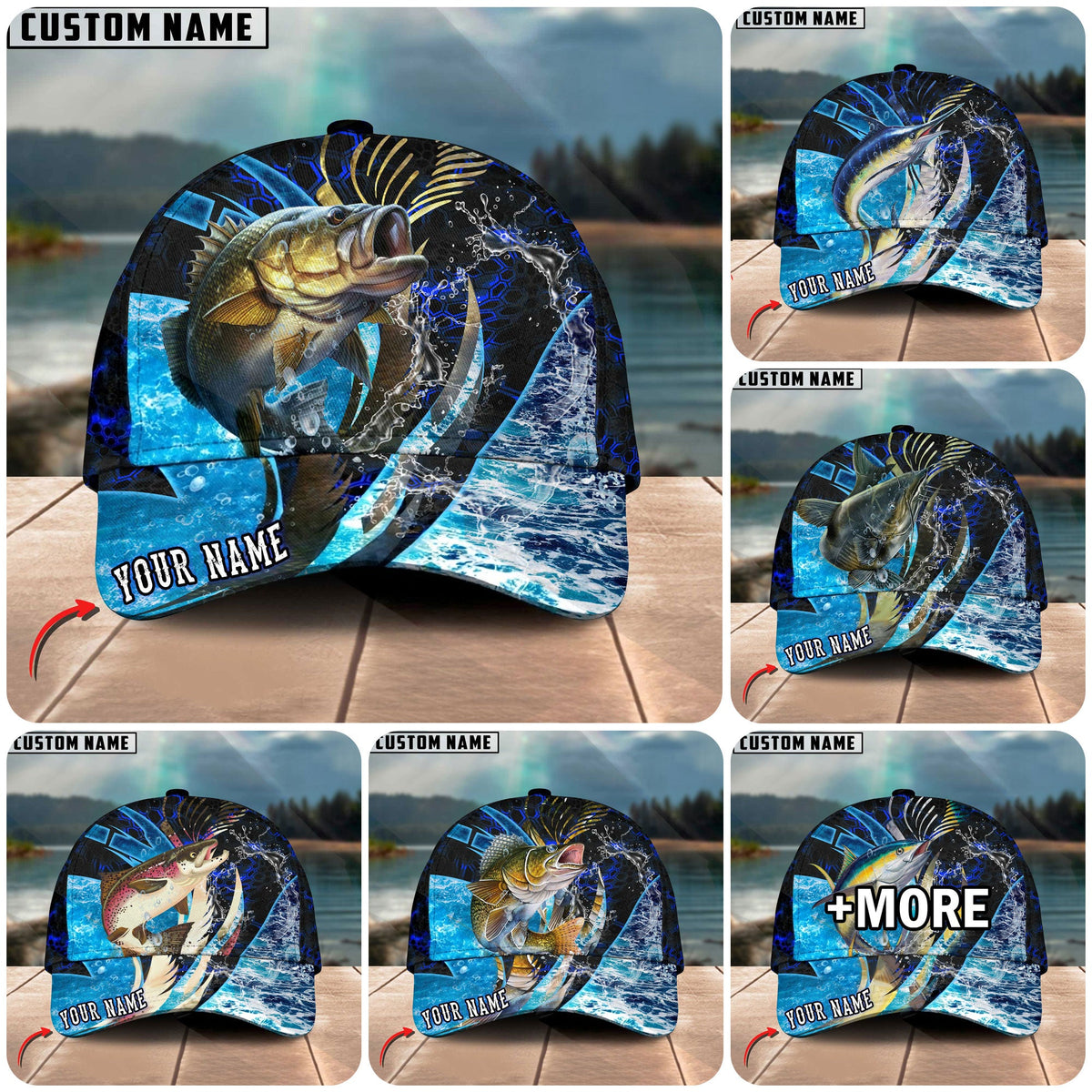 BlueJose Fishing Tailored Tides Pattern Personalized Cap (11 Breeds)
