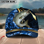 BlueJose Fishing Blue Ocean Wave & Gold Geometric Personalized Cap (12 Breeds)