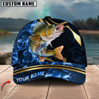 BlueJose Fishing Blue Ocean Wave & Gold Geometric Personalized Cap (12 Breeds)