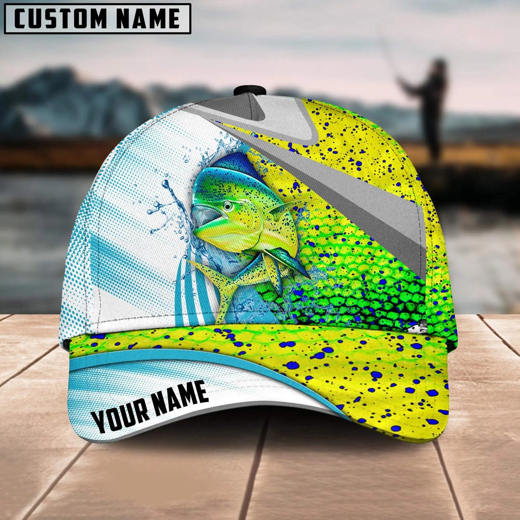 BlueJose Mahi-Mahi Fishing Blue Water Fish Skin Customized Name 3D Cap