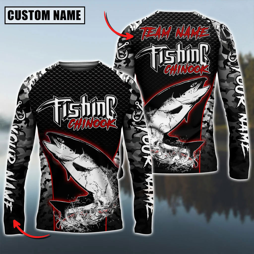 BlueJose Chinook Fishing Aggressive Red Splash Camo Pattern Sport Custom Name & Team Name 3D Shirts