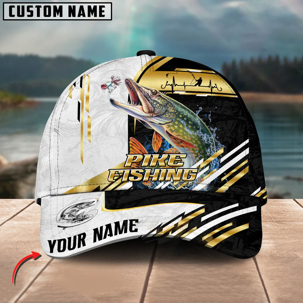 BlueJose Fishing Hook Graphic & Jumping Fish Art Personalized Cap (Tuna, Marlin, Mahi-Mahi, Pike, Bass, Walleye, Trout, Crappie)