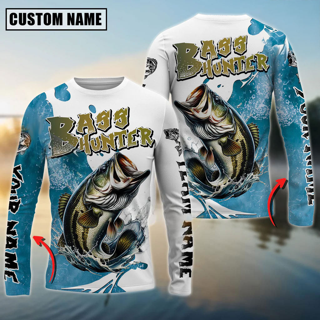 BlueJose Bass Hunter Fishing Graphic Splash Effect Custom Name & Team Name 3D Shirts