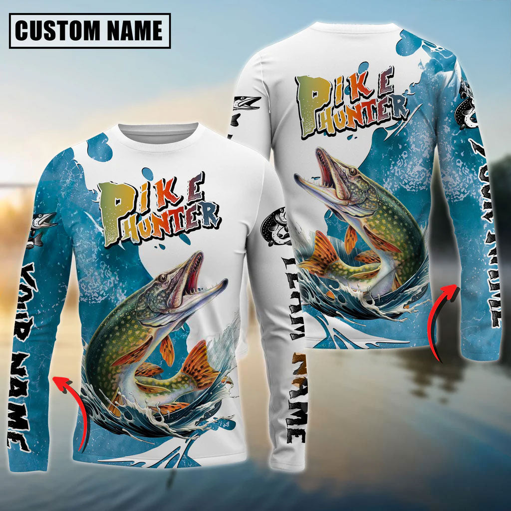 BlueJose Pike Hunter Fishing Graphic Splash Effect Custom Name & Team Name 3D Shirts