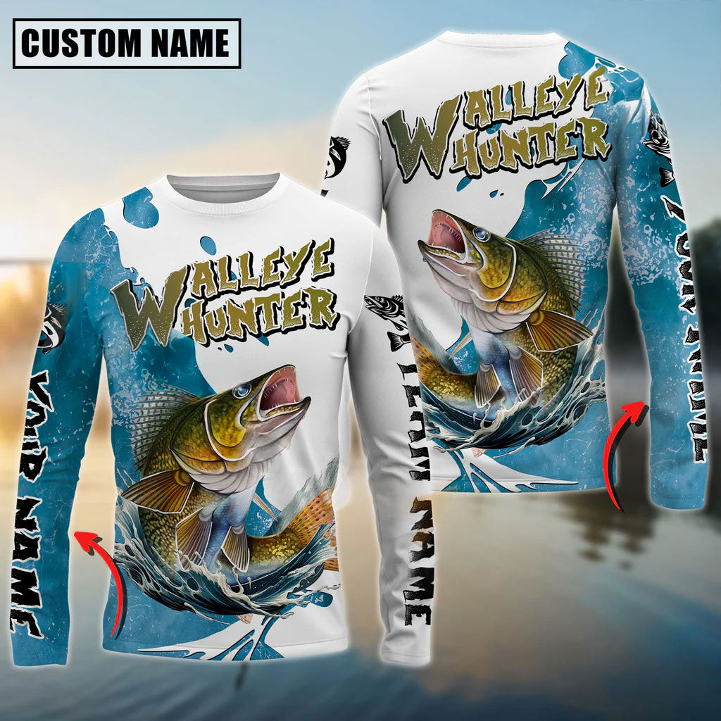 BlueJose Walleye Hunter Fishing Graphic Splash Effect Custom Name & Team Name 3D Shirts