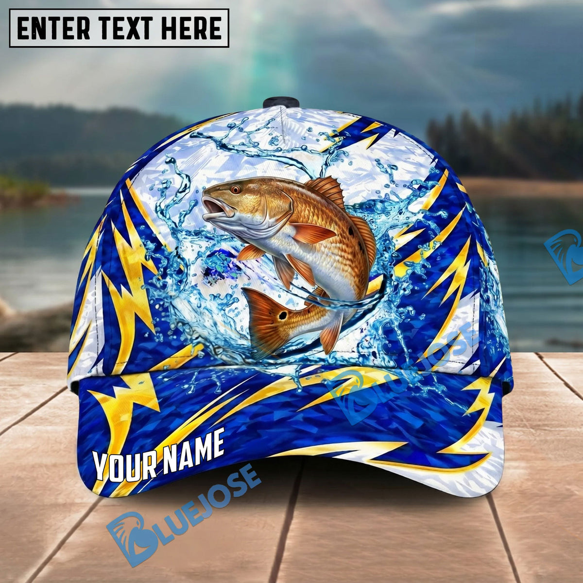 BlueJose Fishing Lightning Splash Blue Pattern Personalized Name Classic 3D Cap Personalized Cap (13 Breeds)
