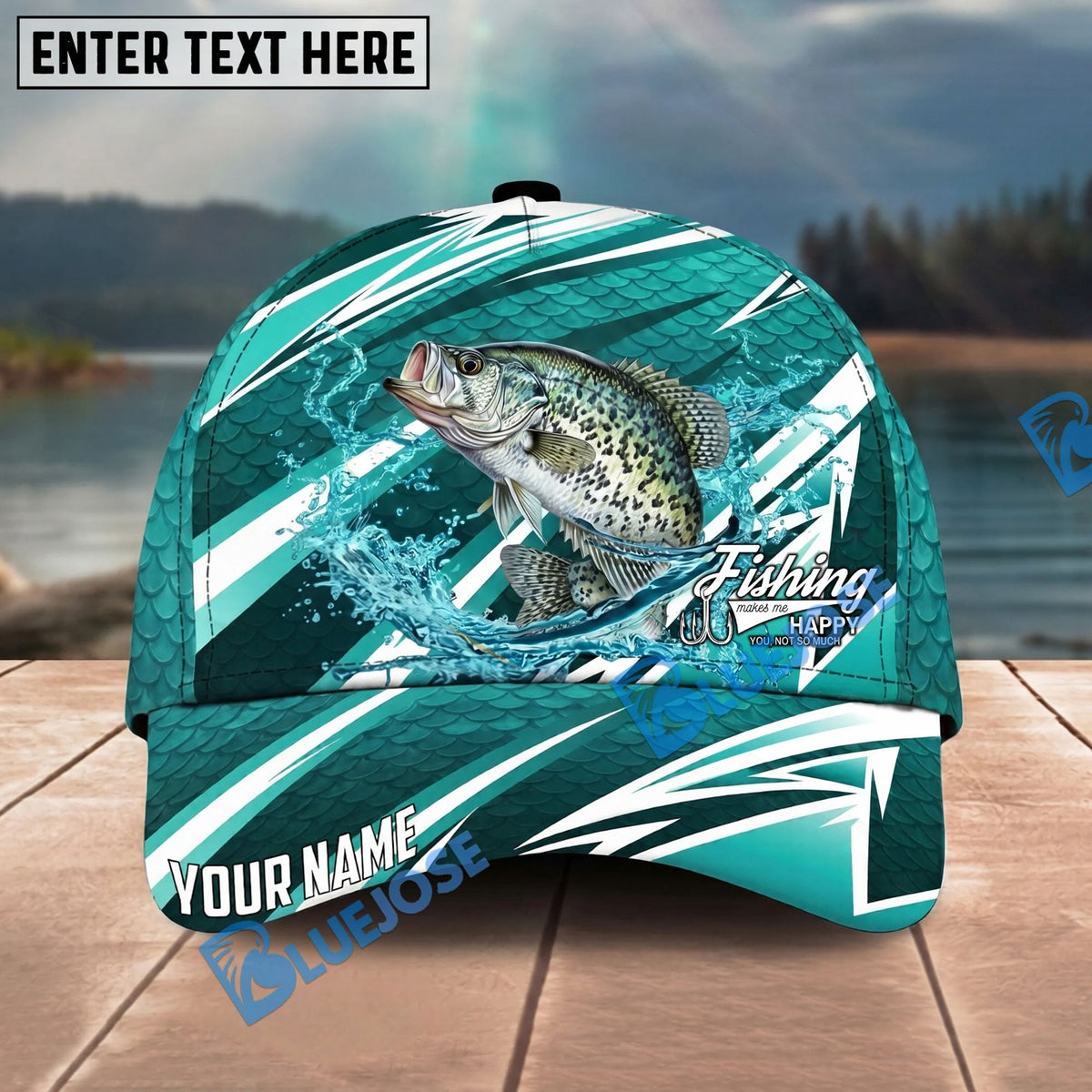 BlueJose Fishing Cyan Lightning Scale Pattern Splash Water Personalized Name Classic 3D Cap Personalized Cap (13 Breeds)