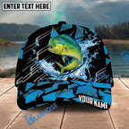 BlueJose Fishing Geometric Splash Dark Blue Pattern Personalized Name Classic 3D Cap Personalized Cap (13 Breeds)