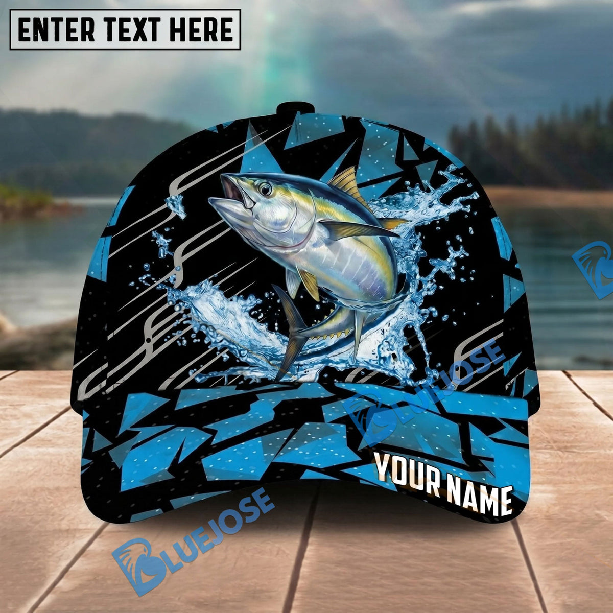 BlueJose Fishing Geometric Splash Dark Blue Pattern Personalized Name Classic 3D Cap Personalized Cap (13 Breeds)