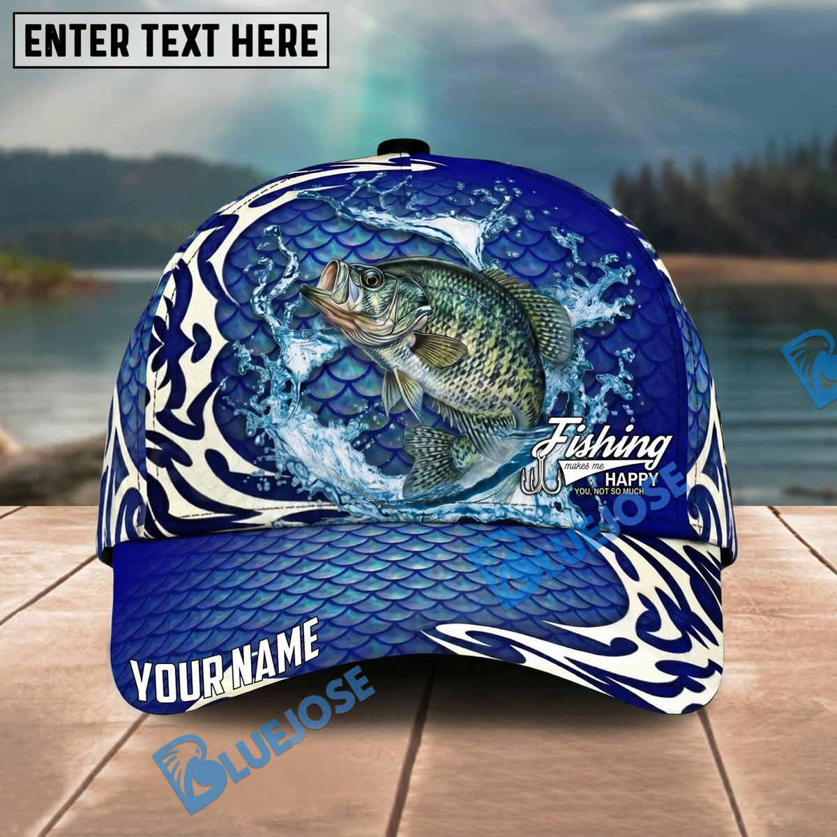 BlueJose Fishing Scale Pattern Ocean Wave Style Personalized Name Classic 3D Cap Personalized Cap (13 Breeds)