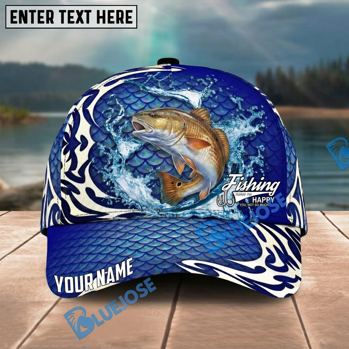 BlueJose Fishing Scale Pattern Ocean Wave Style Personalized Name Classic 3D Cap Personalized Cap (13 Breeds)