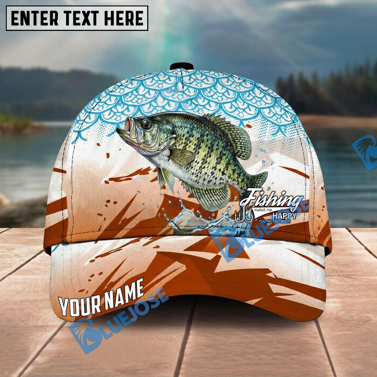 BlueJose Fishing Retro Scale Pattern Personalized Name Classic 3D Cap Personalized Cap (13 Breeds)