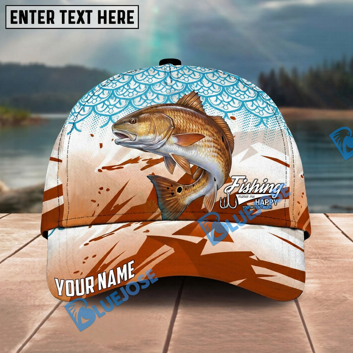 BlueJose Fishing Retro Scale Pattern Personalized Name Classic 3D Cap Personalized Cap (13 Breeds)