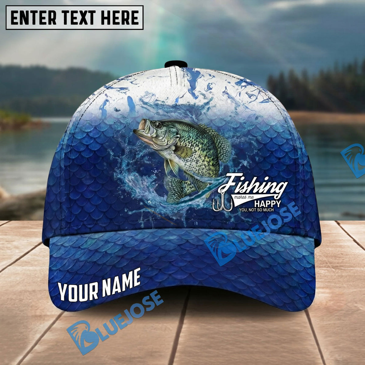 BlueJose Fishing Water Splash Scale Gradient Design Personalized Name Classic 3D Cap Personalized Cap (13 Breeds)