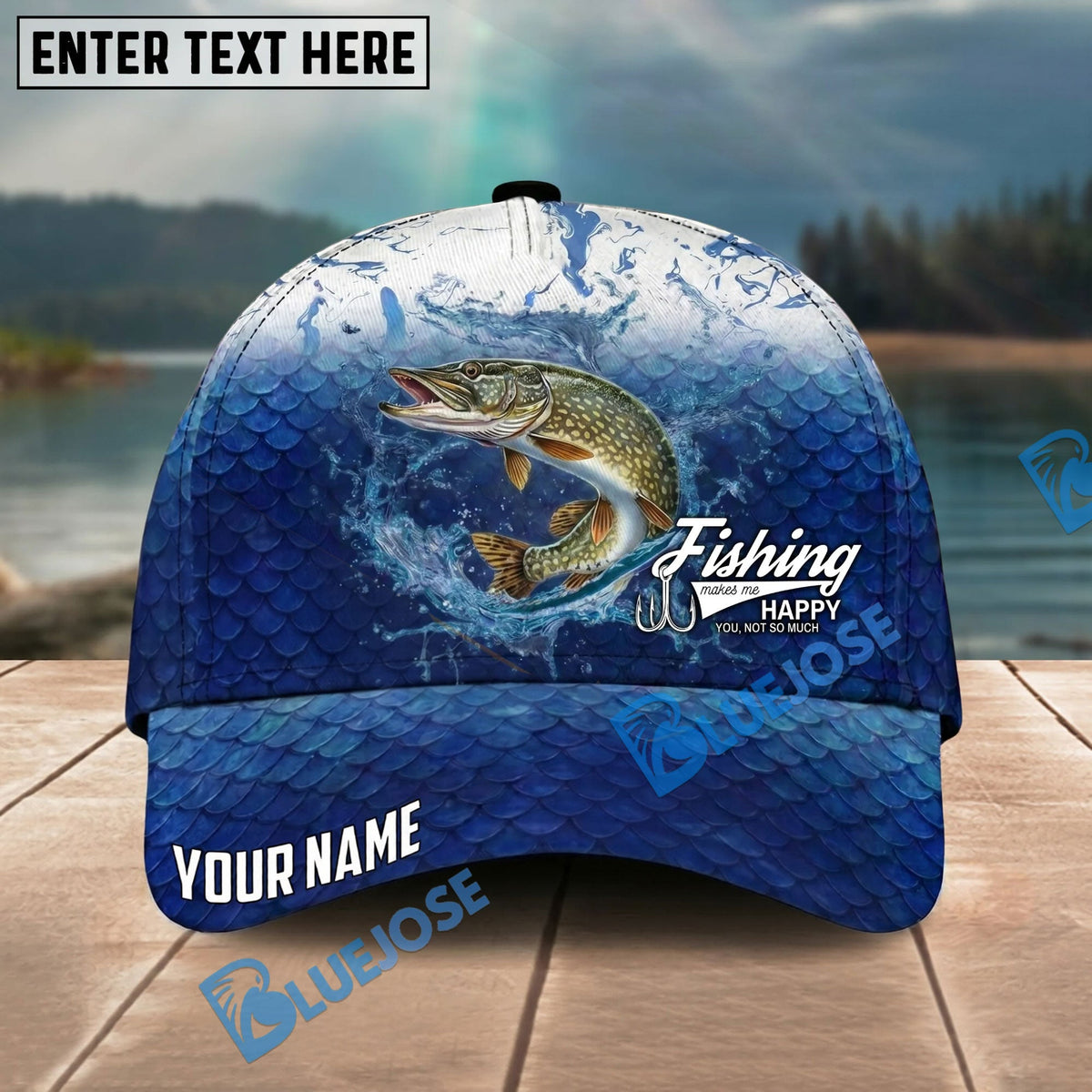 BlueJose Fishing Water Splash Scale Gradient Design Personalized Name Classic 3D Cap Personalized Cap (13 Breeds)