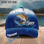 BlueJose Fishing Water Splash Scale Gradient Design Personalized Name Classic 3D Cap Personalized Cap (13 Breeds)