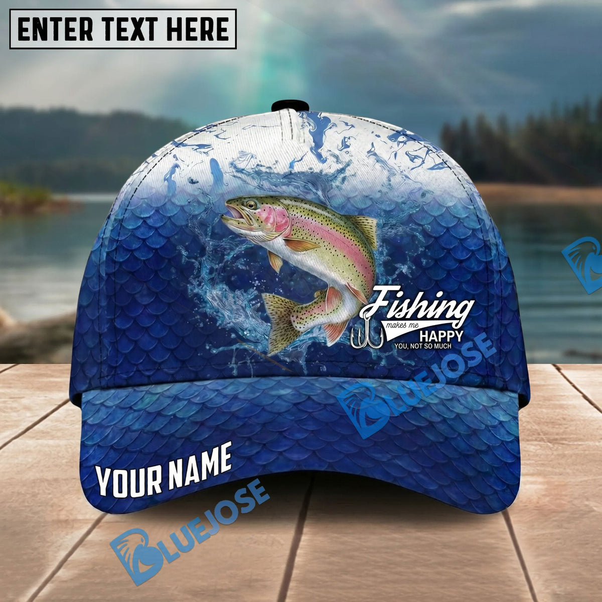 BlueJose Fishing Water Splash Scale Gradient Design Personalized Name Classic 3D Cap Personalized Cap (13 Breeds)
