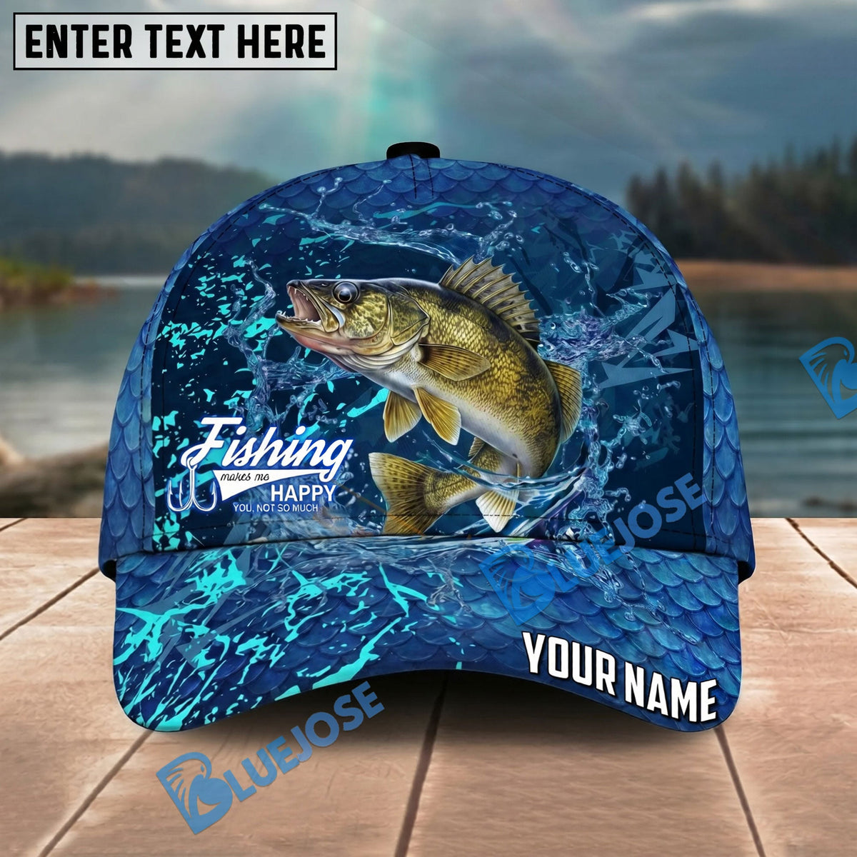 BlueJose Fishing Neon Splash Abstract Dark Pattern Personalized Name Classic 3D Cap Personalized Cap (13 Breeds)