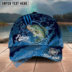 BlueJose Fishing Blue Scratch Camo Water Splash Personalized Name Classic 3D Cap Personalized Cap (13 Breeds)