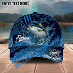 BlueJose Fishing Blue Scratch Camo Water Splash Personalized Name Classic 3D Cap Personalized Cap (13 Breeds)