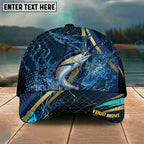 BlueJose Fishing Luxury Gold Stripe Water Splash Design Personalized Name Classic 3D Cap Personalized Cap (13 Breeds)