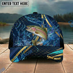 BlueJose Fishing Luxury Gold Stripe Water Splash Design Personalized Name Classic 3D Cap Personalized Cap (13 Breeds)