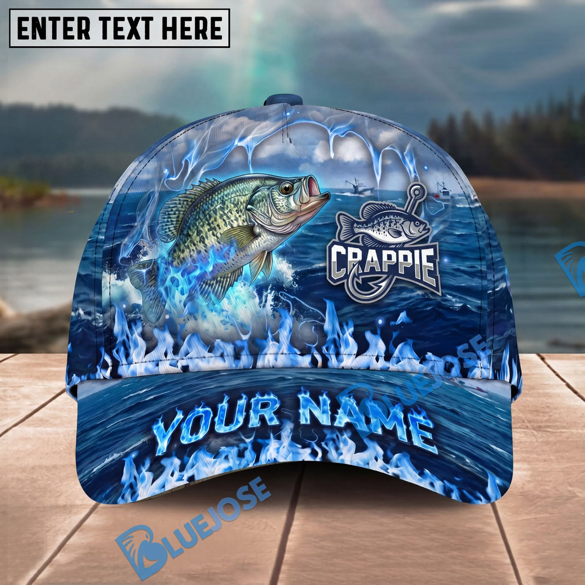 BlueJose Fishing Blue Flame Ocean Personalized Cap (13 Breeds)