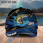 BlueJose Fishing Water Splash Navy Gold Pattern Personalized Name Classic 3D Cap Personalized Cap (13 Breeds)