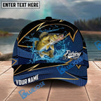 BlueJose Fishing Water Splash Navy Gold Pattern Personalized Name Classic 3D Cap Personalized Cap (13 Breeds)