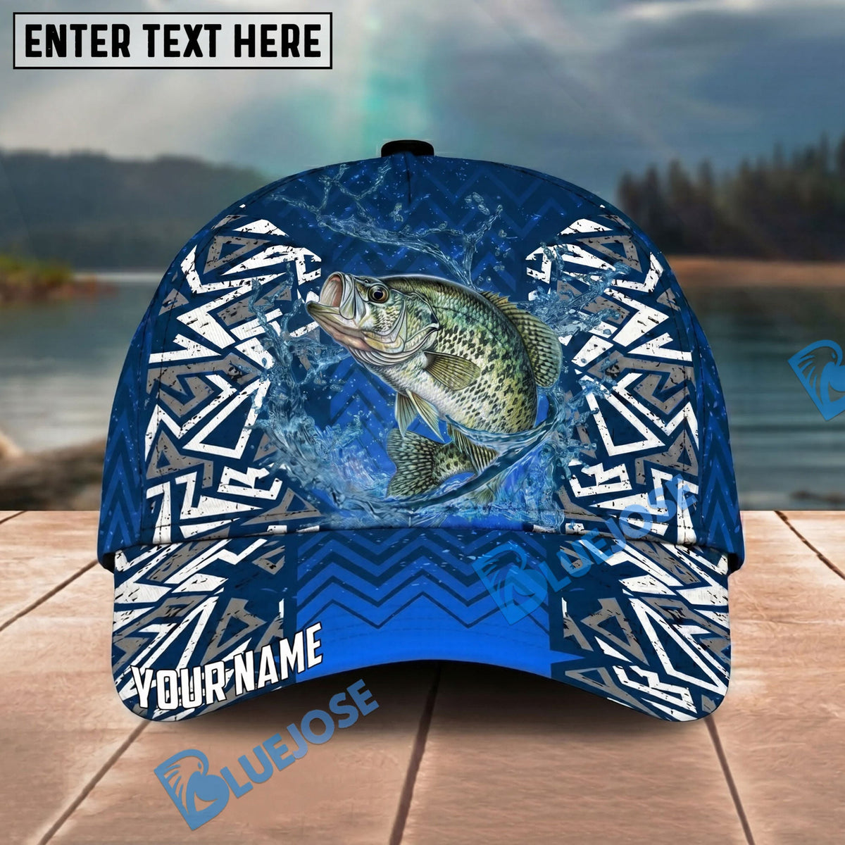 BlueJose Fishing Tribal Blue Personalized Name Classic 3D Cap Personalized Cap (13 Breeds)