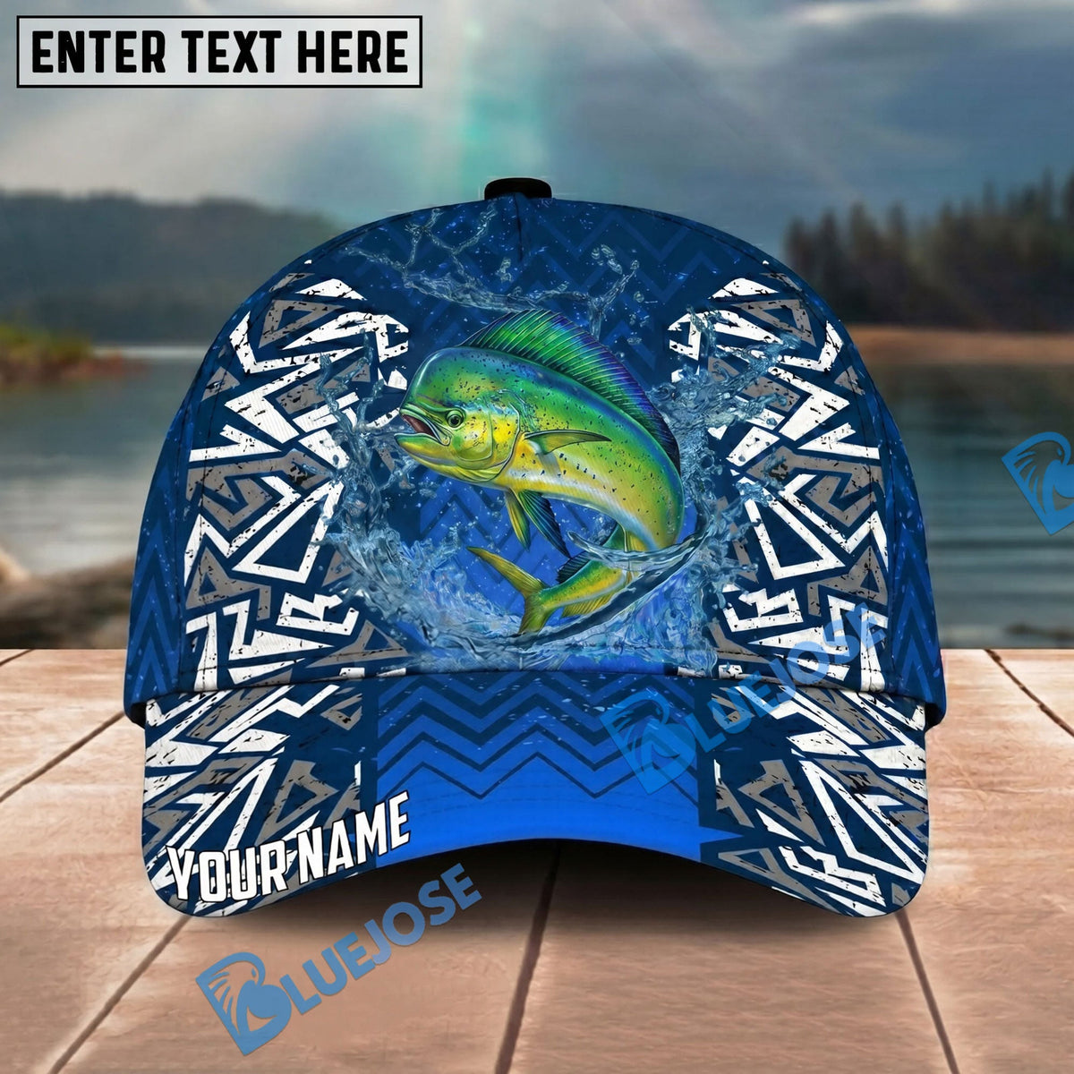BlueJose Fishing Tribal Blue Personalized Name Classic 3D Cap Personalized Cap (13 Breeds)