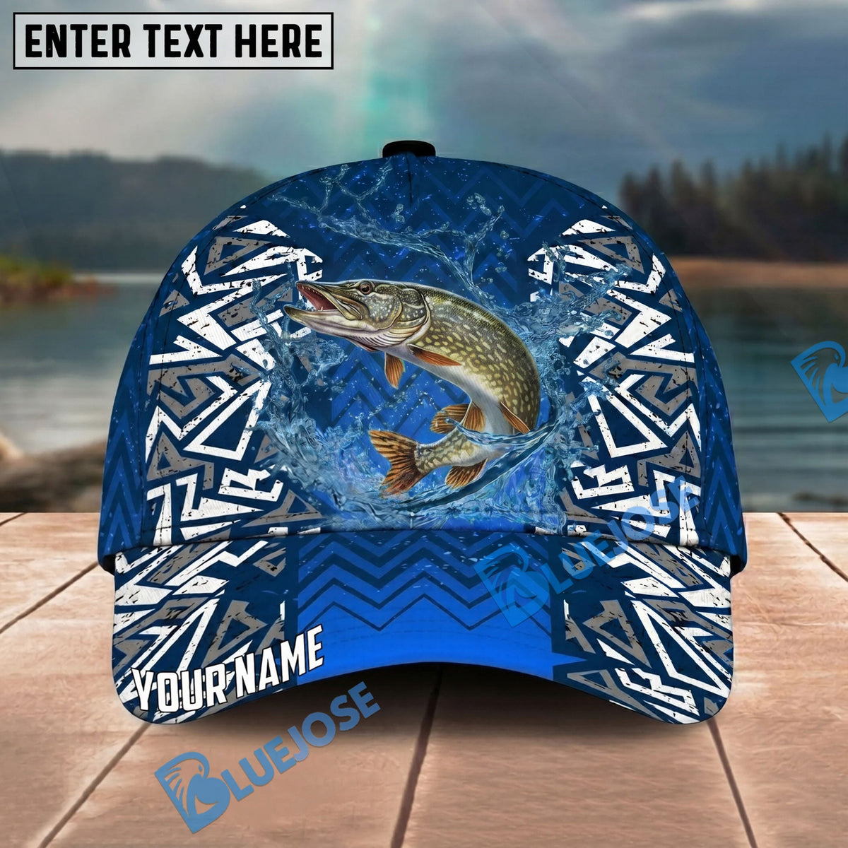 BlueJose Fishing Tribal Blue Personalized Name Classic 3D Cap Personalized Cap (13 Breeds)