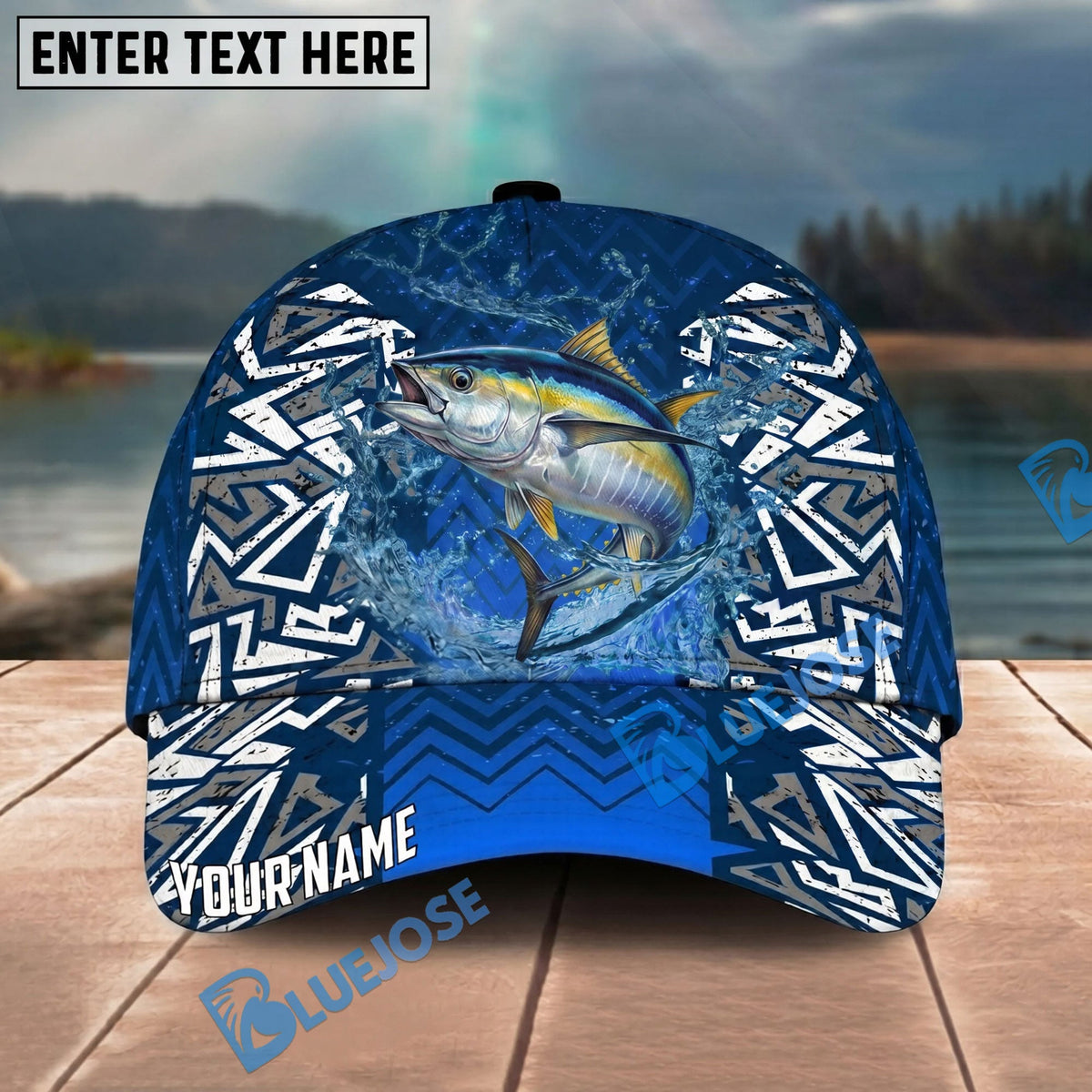 BlueJose Fishing Tribal Blue Personalized Name Classic 3D Cap Personalized Cap (13 Breeds)